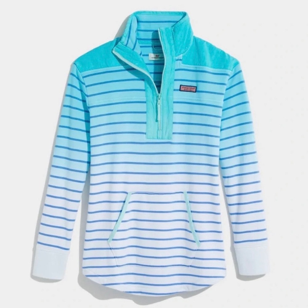 Vineyard Vines Womens Teal Blue Ombre Striped Relaxed Fit Shep Shirt Quarter M